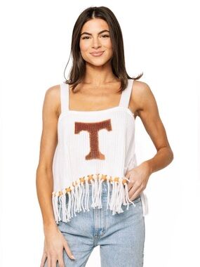 NEW Queen of Sparkles University of Tennessee Fringe Bead Sweater Tank. Size XS